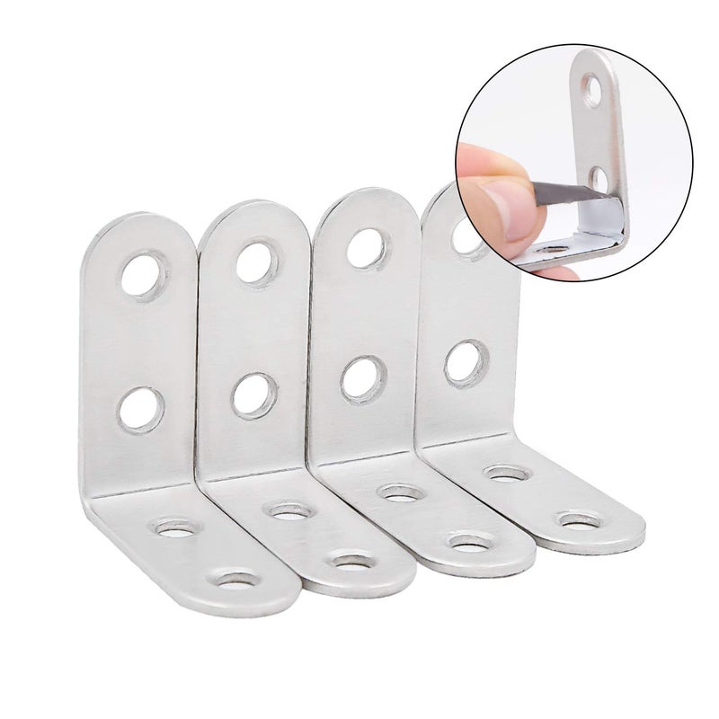 KINJOEK 100 Packs 40 x 40 x 16 mm Heavy Duty L Bracket Corner Brace Shelf Stainless Steel Joint Right Angle Support Fastener for Wood  Shelves  Furniture and Cabinet  1.57x1.57x0.63 Inch - Image 2